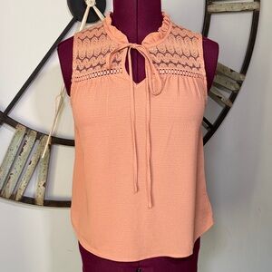 Sweet Wanderer Peach Lace Detail Top